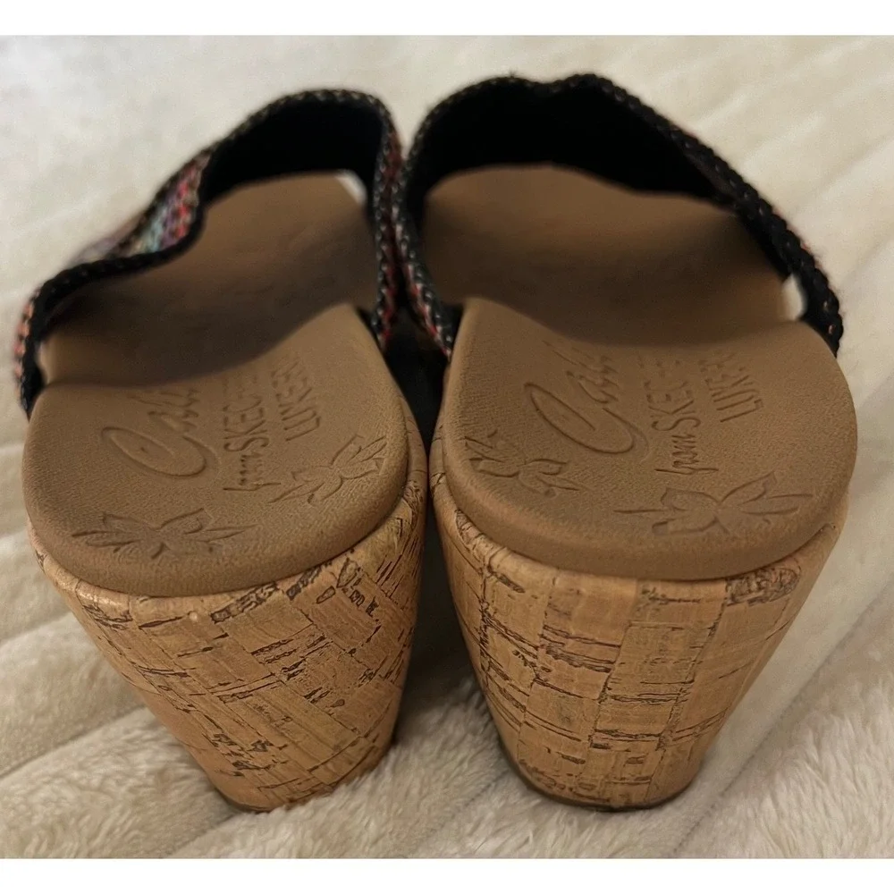 Skechers Cali Luxe Foam Womens Multi Color Woven Cork Wedge Sandals Slides